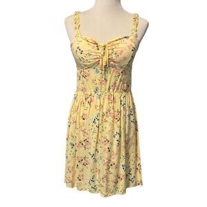 Y2K AUW Yellow Ditsy Floral Babydoll Boho Chic Sleeveless Tank Top Mini Dress